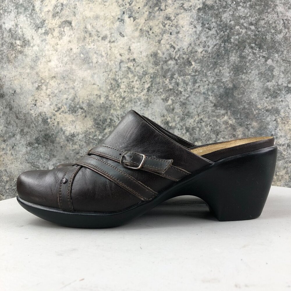 NAOT Women's Size 8 Delight Brown Leather Closed Toe Block Heel Slip On Mules - Picture 5 of 12